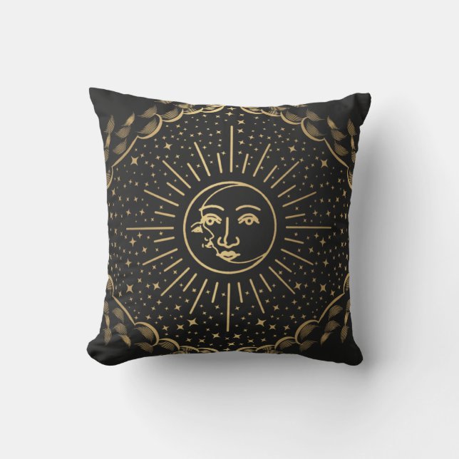 Celestial Tarot Sun and Moon Gothic Throw Pillow (Front)