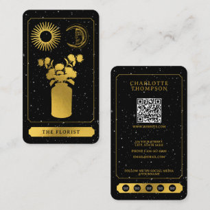 Celestial Tarot Sun Moon Florist Floral Gold Business Card