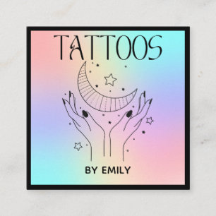 Celestial Tattoo Salon Moon Holographic Square Business Card