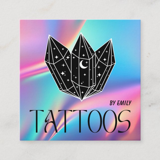 Celestial Tattoo Salon Moon Holographic Square Business Card (Front)