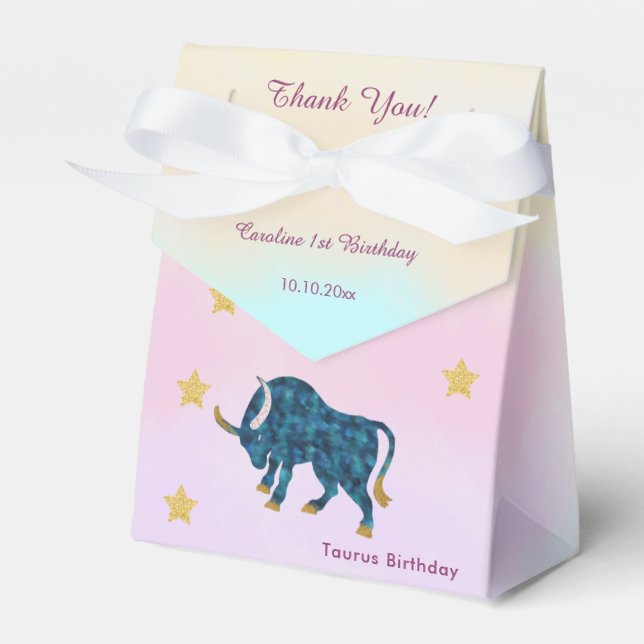 Celestial Taurus Watercolor | 1st Birthday Favor Box (Front Side)