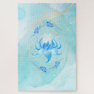 Celestial Teal Blossom – Calm Lotus Energy Jigsaw Puzzle