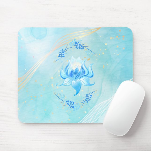 Celestial Teal Blossom – Peaceful Lotus Design Mouse Pad (With Mouse)