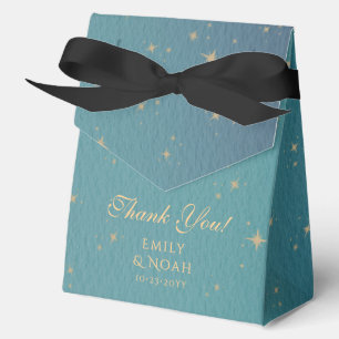 Celestial Teal Gold Sun Moon Stars Wedding Favor Box