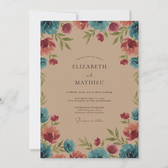 Celestial Teal Magenta Painted Wedding Invitation (Front)