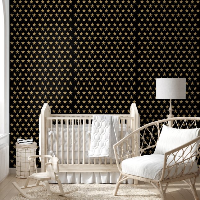 Celestial Theme Gold textured Stars on black Wallpaper (Kids)