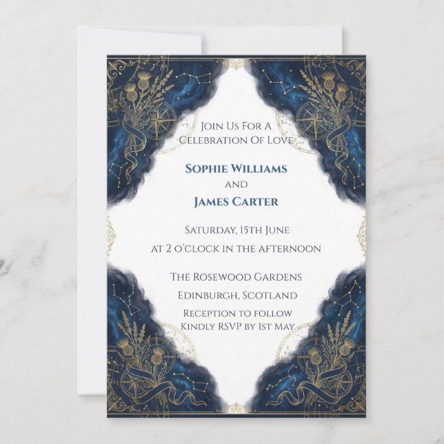 Celestial Thistle Scottish Wedding Invitation (Front)