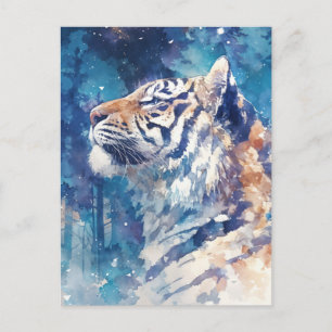 Celestial Tiger in Winter Starry Forest Postcard