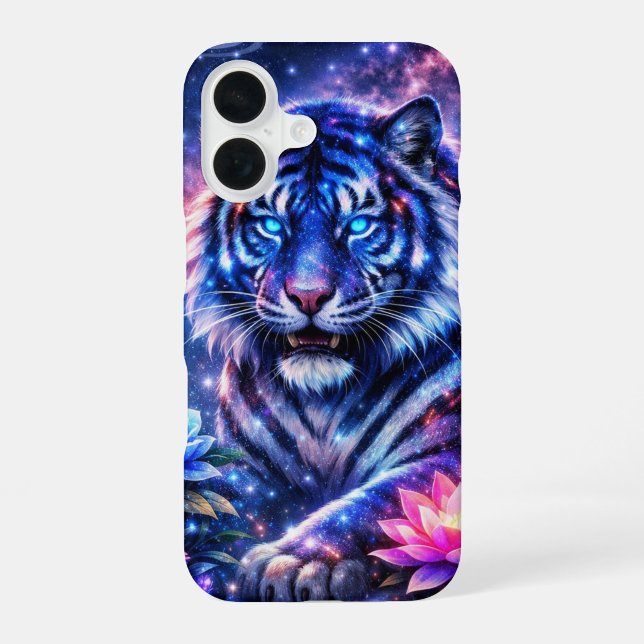 Celestial Tiger of the Cosmos  iPhone 16 Case ("Born of stars, the tiger guards the galaxies")