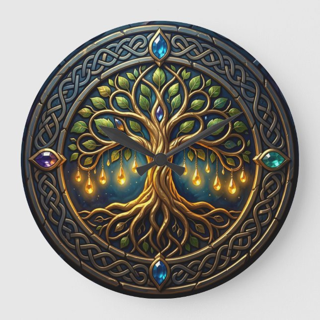 Celestial Tree of Light Celtic Golden Tree of Life Large Clock (Front)