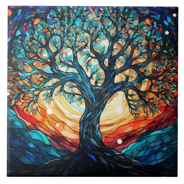Celestial Tree Stained Glass  Tile (Front)