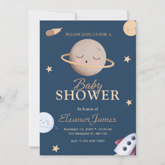 Celestial Twinkle Little Star Moon Baby Shower Inv Invitation