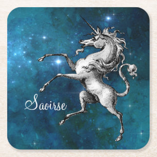 Celestial Unicorn Square Paper Coaster
