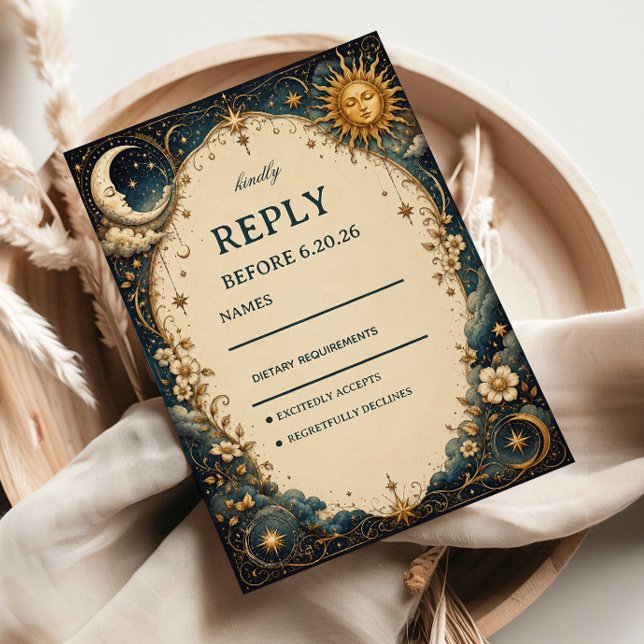 Celestial Vintage Botanical RSVP Card (Creator Uploaded)