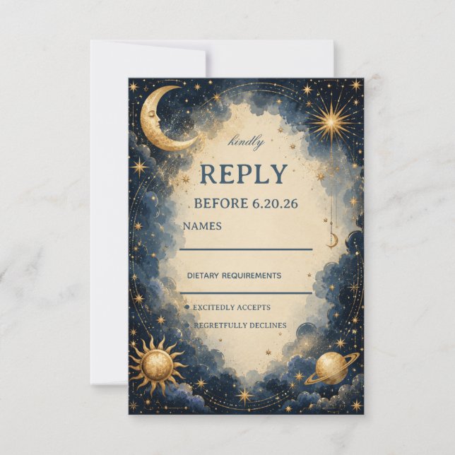 Celestial Vintage Cosmic RSVP Card (Front)