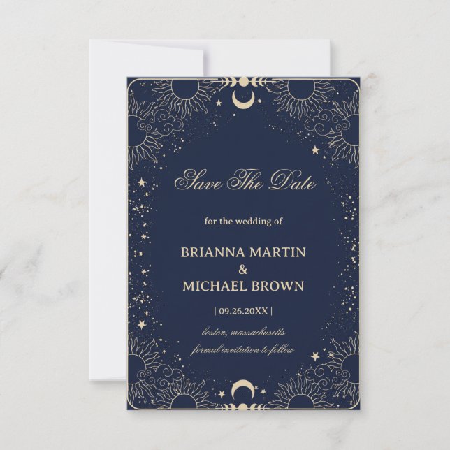 Celestial Vintage Romantic Midnight Save The Date (Front)
