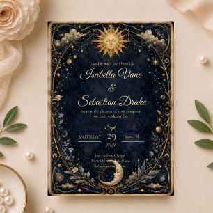 Celestial Vintage Sun Moon Wedding Invitation