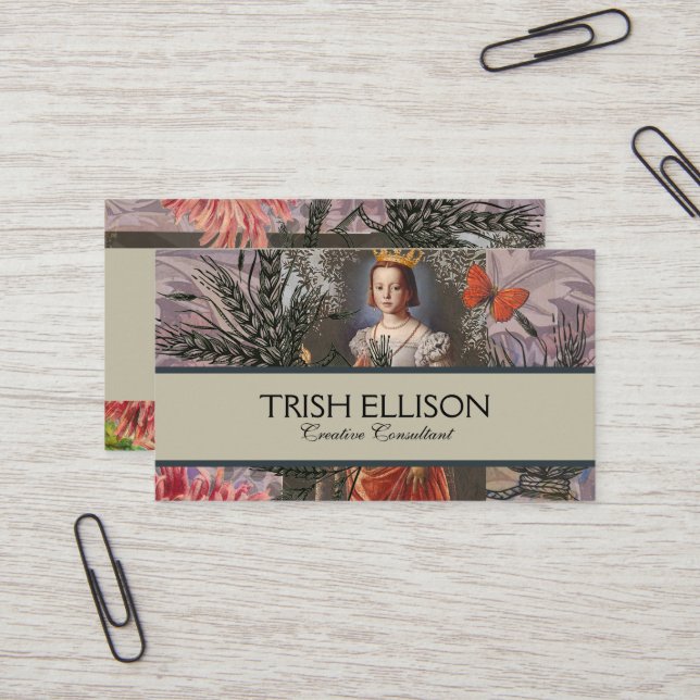Celestial Virgo Goddess Collage: Vintage Celestial Business Card (Front/Back In Situ)