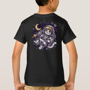 Celestial Voyager: Purple Astronaut Cat Space Masc T-Shirt