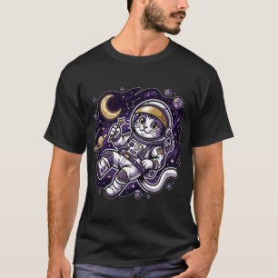 Celestial Voyager: Purple Astronaut Cat Space Masc T-Shirt