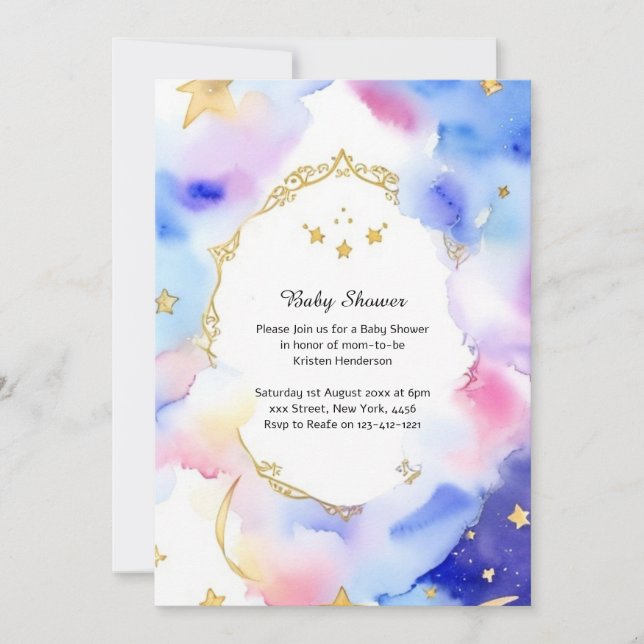 Celestial Watercolor Baby Shower Invitation (Front)