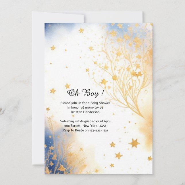 Celestial Watercolor Baby Shower Invitation (Front)