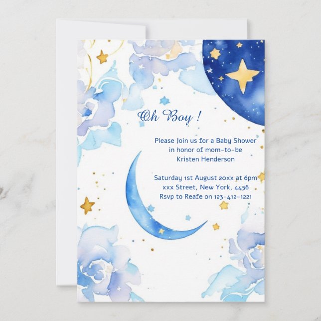 Celestial Watercolor Baby Shower Invitation (Front)