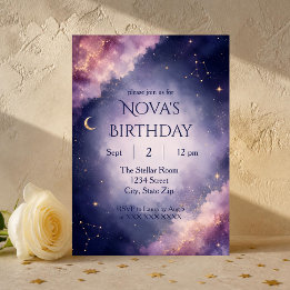 Celestial Watercolor Birthday Invitation | Purple