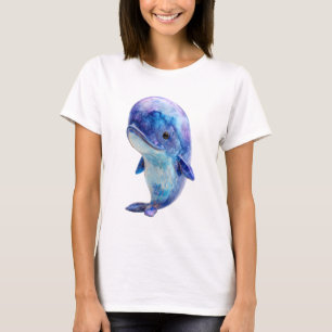 Celestial Watercolor Galaxy Space Blue Whale Women T-Shirt