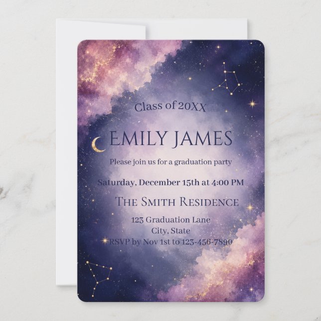 Celestial Watercolor Graduation Party Invitation (Front)