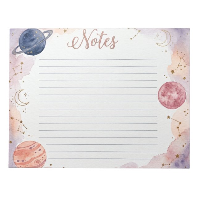 Celestial Watercolor Planets Celestial Notepad (Front)