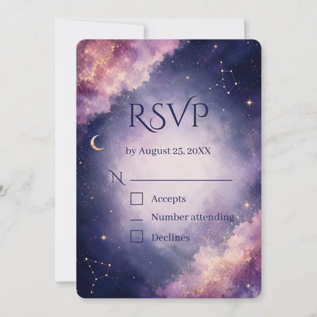 Celestial Watercolor Wedding RSVP Card (Front)