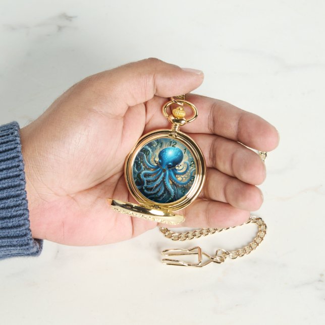 Celestial Waves: Blue Octopus Fractal Art,  Watch (Hand)