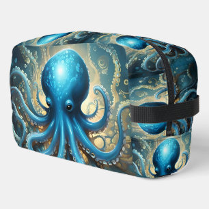 Celestial Waves: The Blue Octopus Fractal Art Dopp Kit