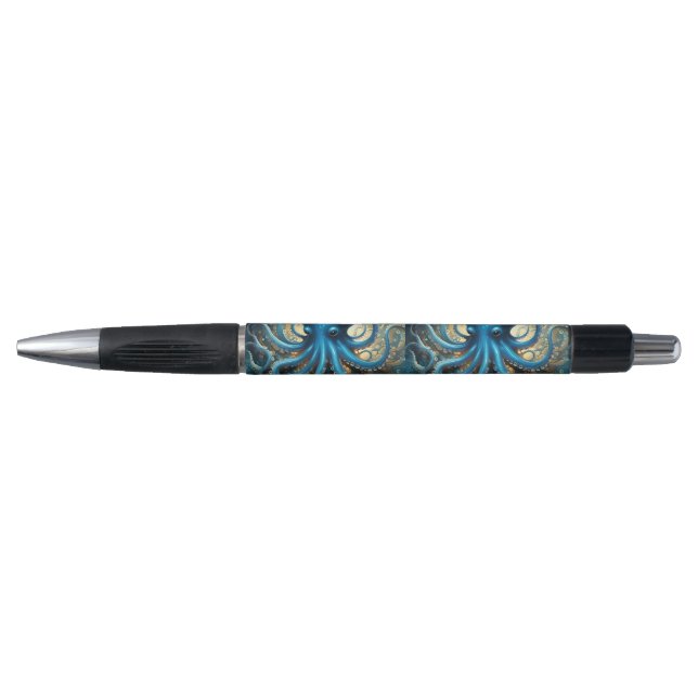 Celestial Waves: The Blue Octopus Fractal Art Pen (Front)