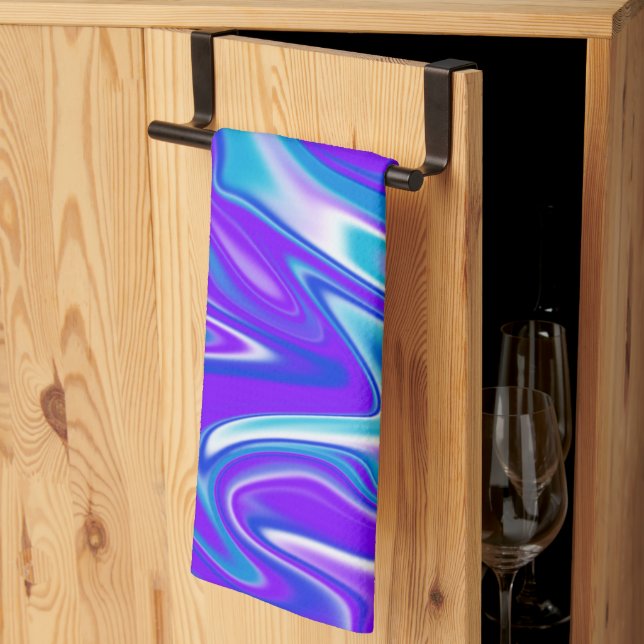 Celestial Waves: The Blue White and Purple Marble Kitchen Towel (Thirds Fold)