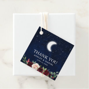 Celestial Wedding Blue Sky Moon Stars Floral Favour Tags