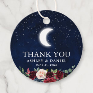 Celestial Wedding Blue Sky Moon Stars Floral Round Favour Tags