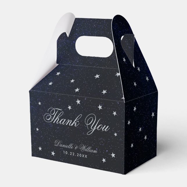Celestial Wedding Blue Starry Night Calligraphy Favor Box (Front Side)
