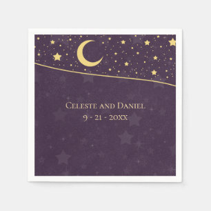 Celestial Wedding Deep Purple Stars and Moon Napkin