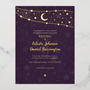 Celestial Wedding Fancy Gold Deep Purple Foil Invitation Postcard