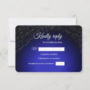 Celestial wedding Full Moon & Stars Midnight blue RSVP Card