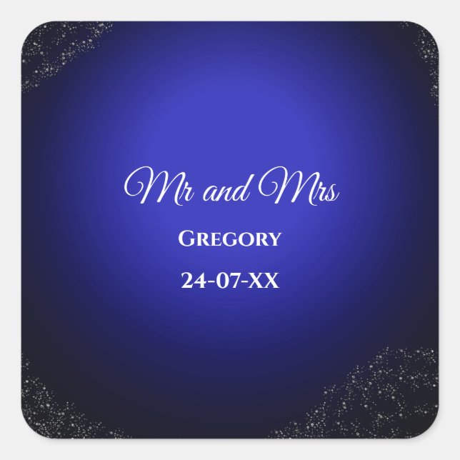 Celestial wedding Full Moon & Stars Midnight blue  Square Sticker (Front)