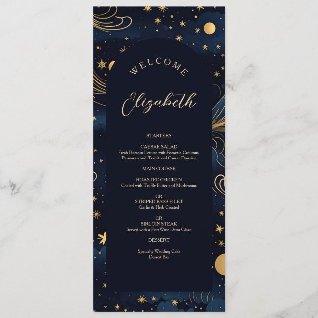Celestial Wedding Menu with Guest Name (Front)