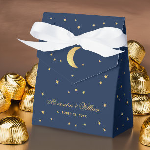 Celestial Wedding Midnight Blue Gold Stars & Moon Favor Box