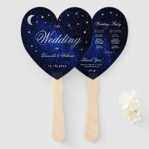 Celestial Wedding Program Moon Stars & Calligraphy Hand Fan