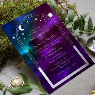Celestial Wedding Purple Teal Silver Foil Sun Moon