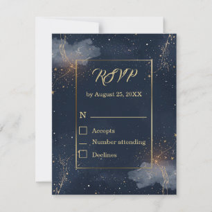 Celestial Wedding RSVP Card Navy & Gold Stars