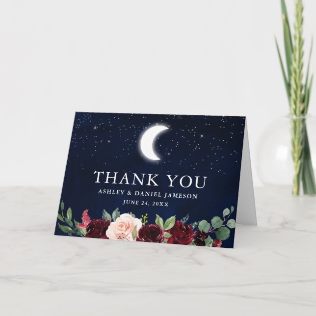 Celestial Wedding Sky Moon Stars Floral Fold Thank You Card (Front)