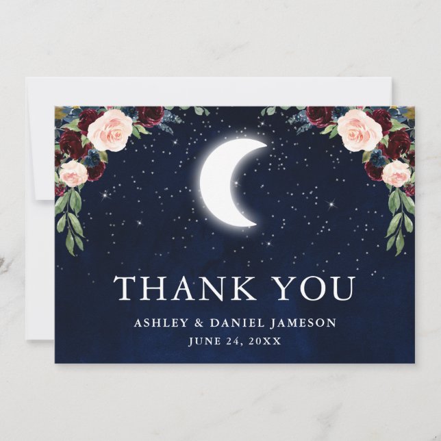 Celestial Wedding Sky Moon Stars Floral Thank You Card (Front)